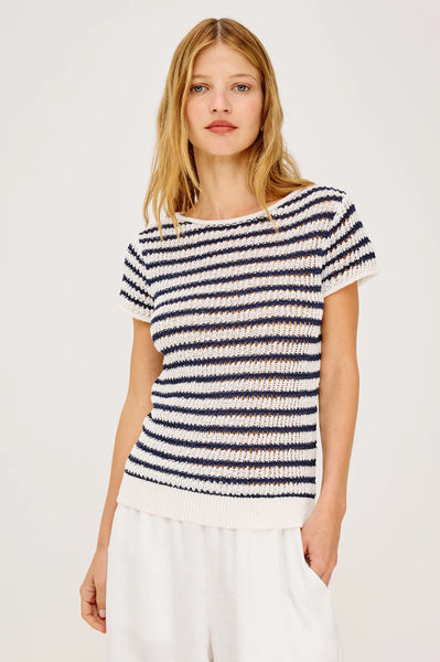 Cady Top, Ivory Indigo Stripe-Rails