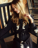 Ophelia Dress, Navy Prairie Floral Applique