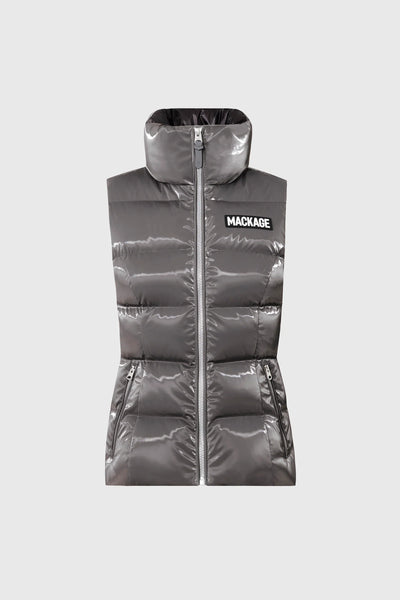 CHAYA-GLO High-Gloss Shell Down Vest, Carbon-Mackage