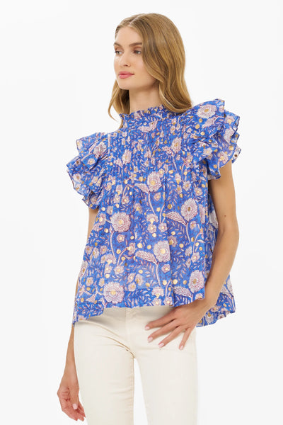 Oliphant Pintuck Ruffle Top, Carolina Cobalt-Oliphant Design