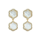 ASHA Clementine Drop Earring, Mother of Pearl/ Pave Border-ASHA