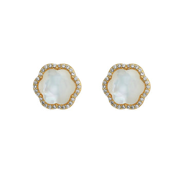 ASHA Clementine Stud Earring, Mother of Pearl/ Pave-ASHA