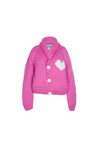 GOGO Short Heart Cardi, Raspberry/ Snow-GOGO Sweaters