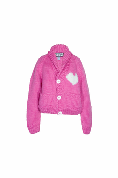 GOGO Short Heart Cardi, Raspberry/ Snow-GOGO Sweaters