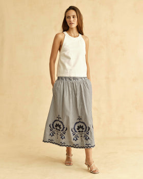 Georgia Skirt, Parkside Floral Stripe-Cartolina