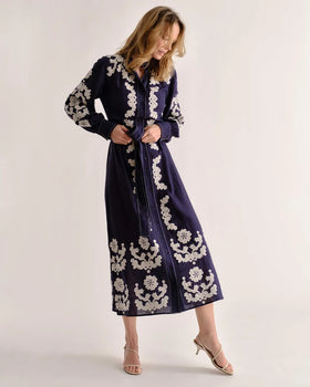Ophelia Dress, Navy Prairie Floral Applique-Cartolina
