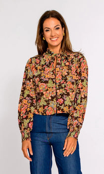 Elizabeth James Brit Bow Blouse, Wallflower Brown-Elizabeth James