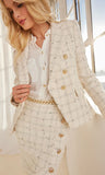 Eliza Windowpane Tweed Blazer, White/Black-Generation Love