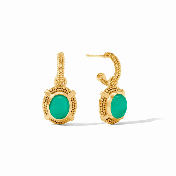 JV Cabochon Hoop & Charm Earring, Gold-Iridescent Emerald Green-Julie Vos