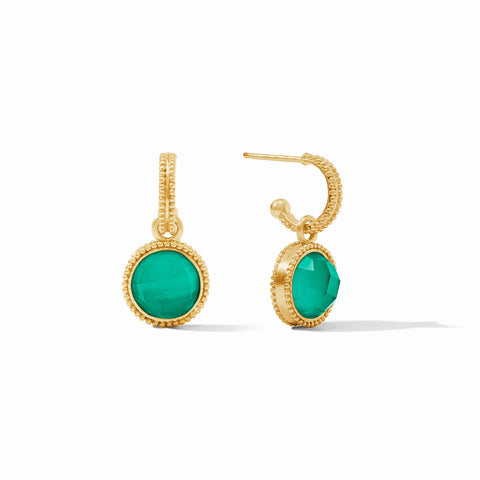 JV Fleur-de-Lis Hoop and Charm Earring, Iridescent Emerald Green-Julie Vos