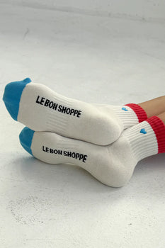 Color Block Girlfriend Socks, Blue Red-Le Bon