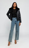 Delphine Reversible Faux Fur Shearling Jacket, Black-Generation Love
