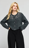 Glenda Crystal Cable Cardigan, Heather Charcoal/Clr-Generation Love
