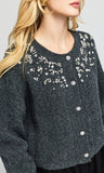 Glenda Crystal Cable Cardigan, Heather Charcoal/Clr-Generation Love
