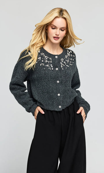 Glenda Crystal Cable Cardigan, Heather Charcoal/Clr-Generation Love