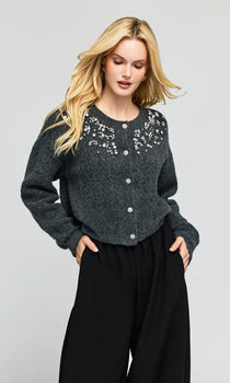 Glenda Crystal Cable Cardigan, Heather Charcoal/Clr-Generation Love