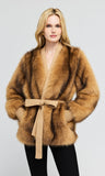 Heloise Faux Fur Belted Wrap Jacket, Toasted Brown