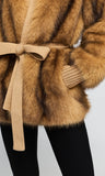 Heloise Faux Fur Belted Wrap Jacket, Toasted Brown
