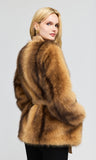 Heloise Faux Fur Belted Wrap Jacket, Toasted Brown