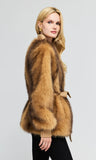 Heloise Faux Fur Belted Wrap Jacket, Toasted Brown