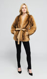 Heloise Faux Fur Belted Wrap Jacket, Toasted Brown