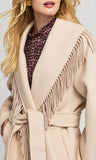 Jenny Fringe Wool Coat, Soft Beige