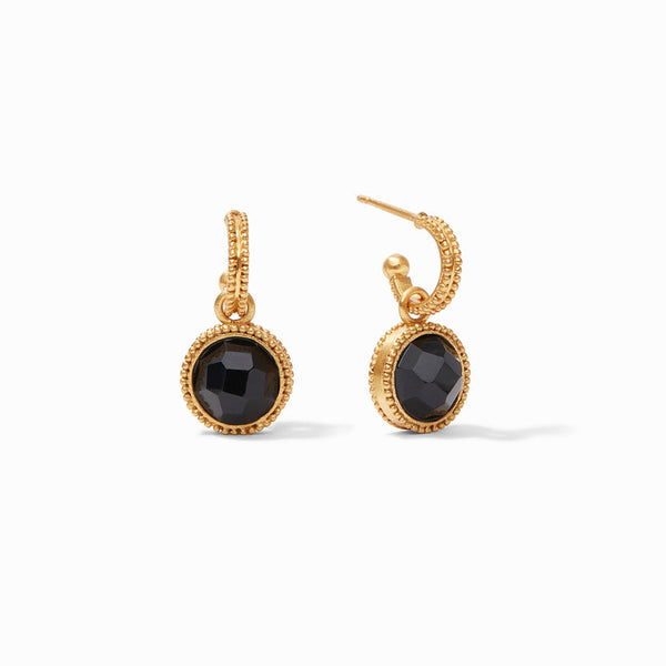 Julie Vos Fleur-de-Lis Hoop and Charm Earring, Gold-Obsidian Black-Julie Vos
