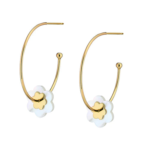 ASHA Flower Hoop-La Stacked Earrings, MOP-ASHA