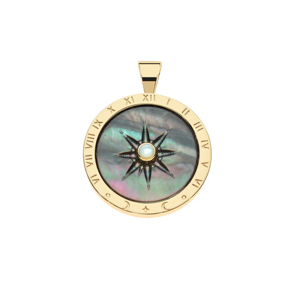 JW FOREVER Sundial Necklace, Black Mother of Pearl with long link box chain-Jane Win