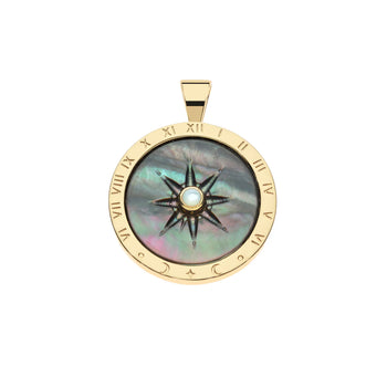 JW FOREVER Sundial Necklace, Black Mother of Pearl with long link box chain-Jane Win