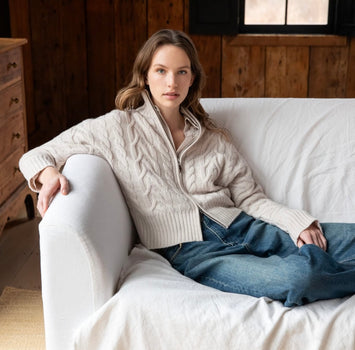 Kinross Cable Zip Cardigan Canvas-Kinross Cashmere