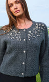 Glenda Crystal Cable Cardigan, Heather Charcoal/Clr-Generation Love