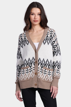 Cotton Cashmere Fair Isle Oversized Cardigan, Starch Combo-Minnie Rose