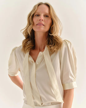 Cartolina Short Sleeve Blouse, Ivory-Cartolina