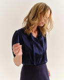 Cartolina Short Sleeve Blouse, Midnight Blue-Cartolina