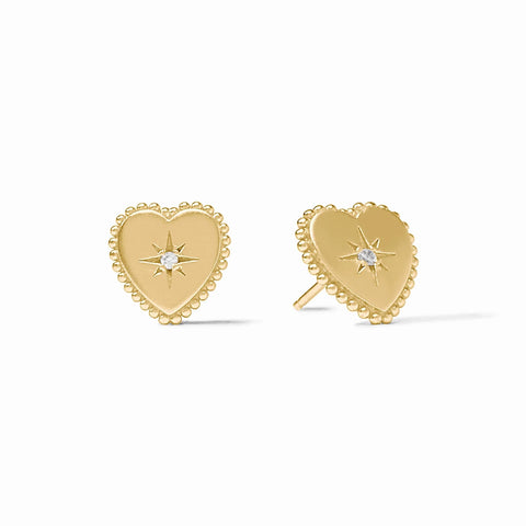 Julie Vos Heart Stud Earring, Gold-Cubic Zirconia-Julie Vos