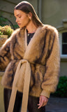 Heloise Faux Fur Belted Wrap Jacket, Toasted Brown