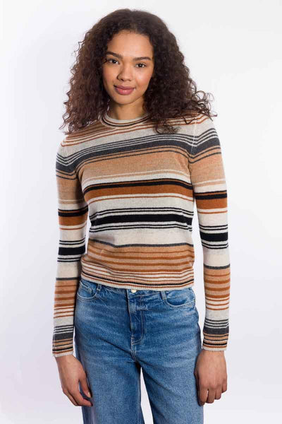 Micro Striped Crew, Almond
