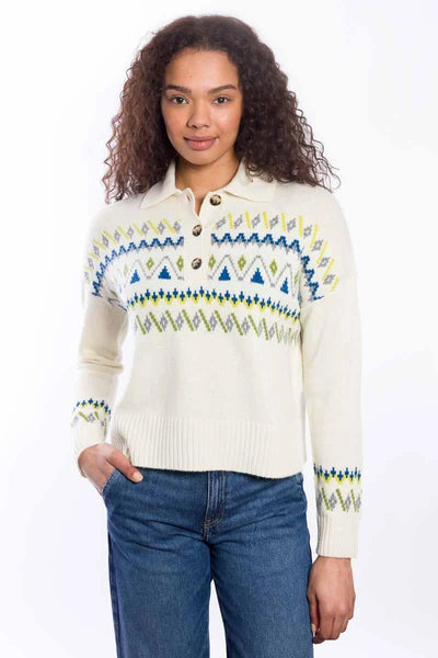 Fairisle Button Polo, Ivory
