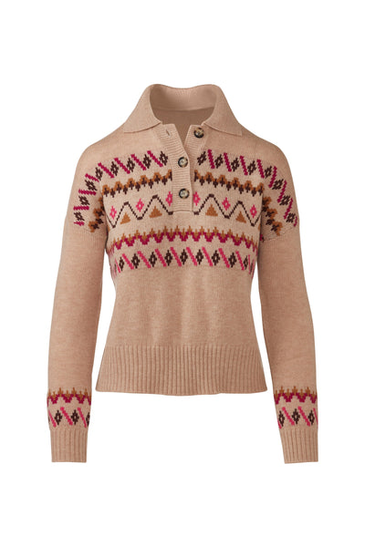 Fairisle Button Polo, Almond