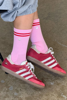 Embroidered Boyfriend Socks, Amour Pink + Heart