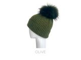 LR Mohair/Wool Pom Hat, OLIVE GREEN-Linda Richards