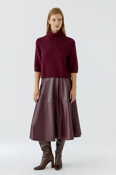 Half Sleeve Mock Sweater, Berry-oui