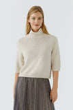 Half Sleeve Mock Sweater, Beige-oui