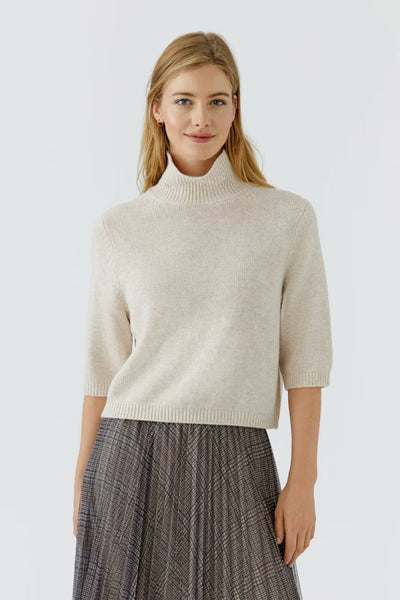 Half Sleeve Mock Sweater, Beige-oui