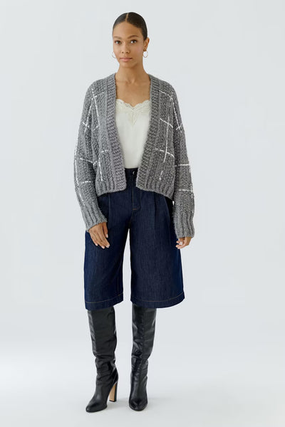 Chunky Open Cardi w Sequins, Steel Grey-oui