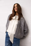 Chunky Open Cardi w Sequins, Steel Grey-oui