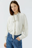 Satiny Tie Front Blouse, White/ Gardenia-oui