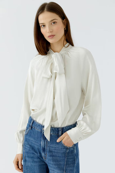 Satiny Tie Front Blouse, White/ Gardenia-oui