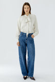 Satiny Tie Front Blouse, White/ Gardenia-oui